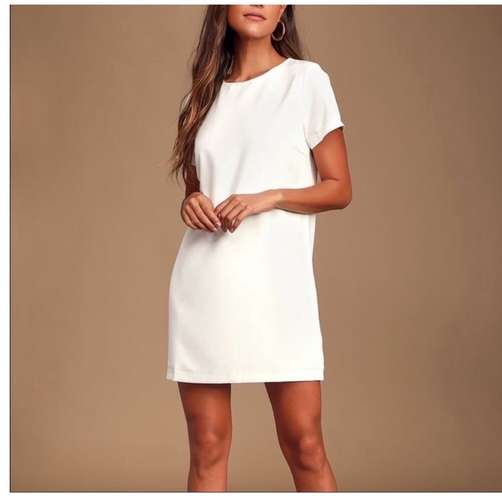 Lulus Ivory Short Sleeve Shift Mini Dress Size Small